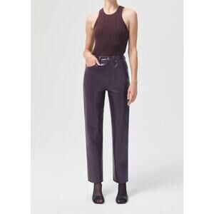 AGOLDE 90s Recycled Leather Pinch Waist Trousers Women’s Sz 26 Purple Pants NWT